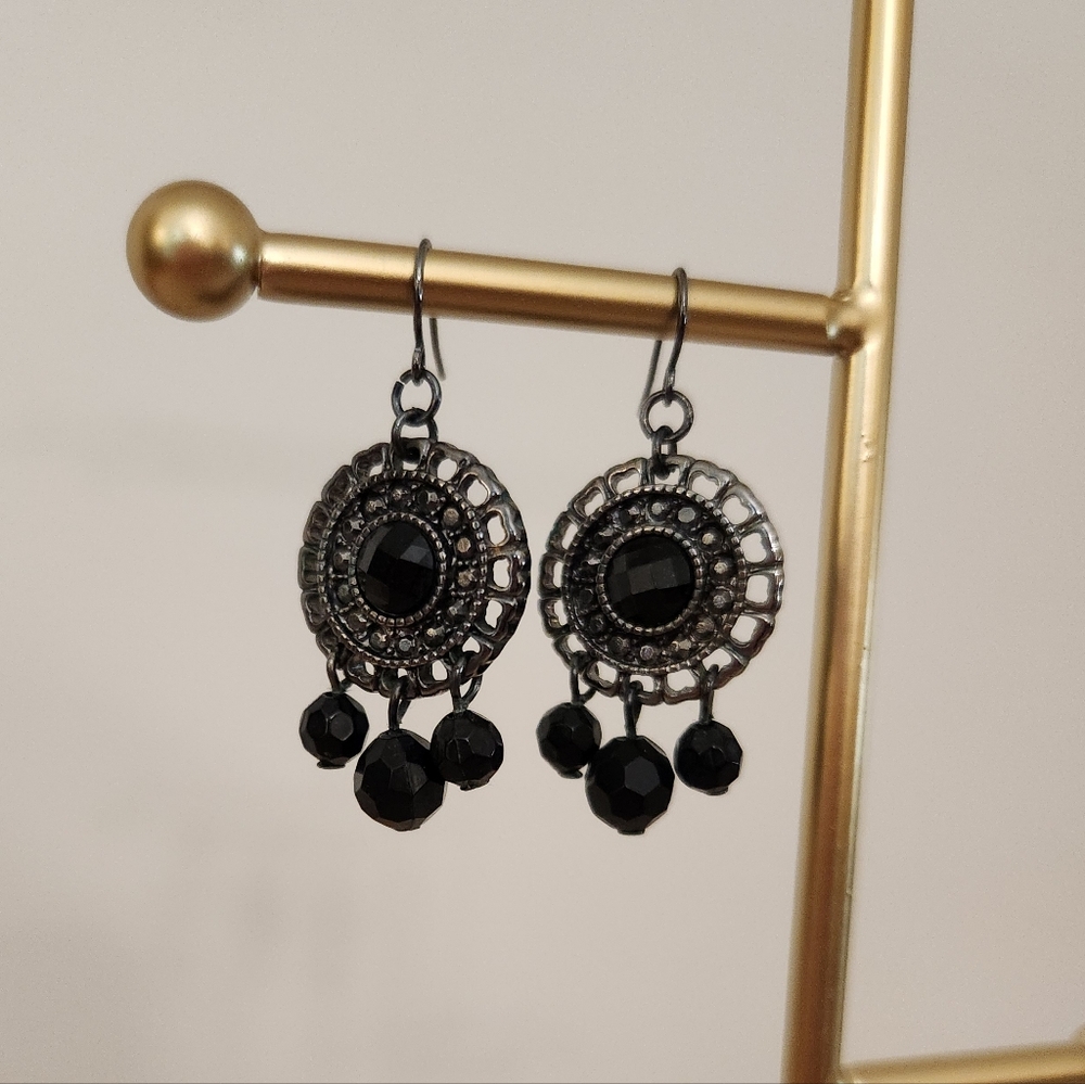 Premier Designs Black Filigree Drop Earrings